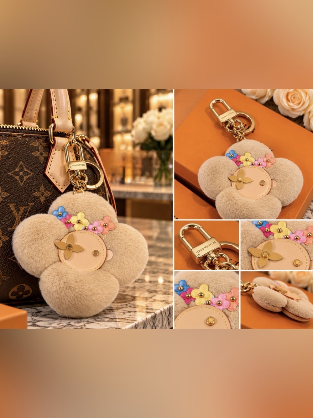 Keychain Vivi Bag Charm Brown & Pink